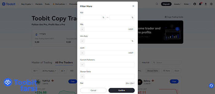 قابلیت فیلتر کردن در انتخاب تریدر