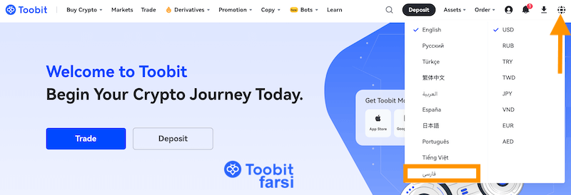 تغییر زبان به فارسی برای KYC