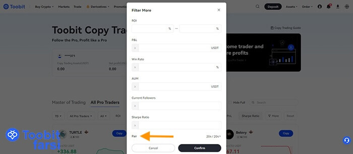 بخش pair برای پیدا کرن بهترین تریدر