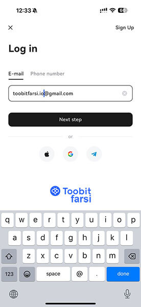 ورود به اپ toobit